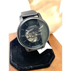 Lacoste Men's Watch 2011383 Automatic Black Dial Leather Band 44mm